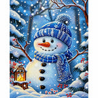 Winter Snowman Forest Diamond Painting Kit finished diamond artwork on white background