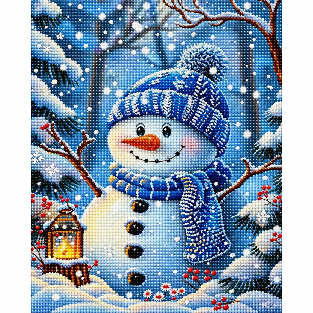 Winter Snowman Forest Diamond Painting Kit finished diamond artwork on white background