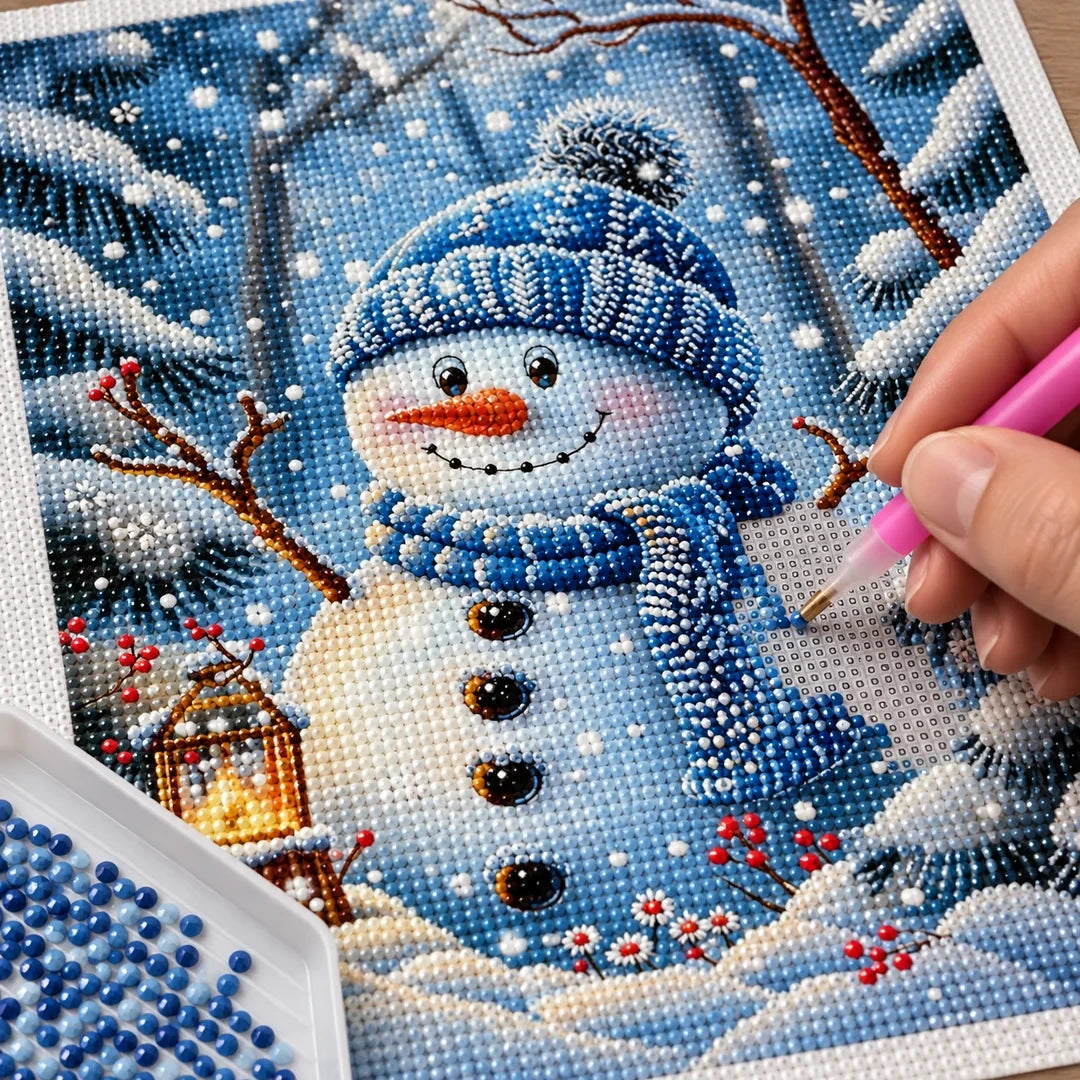 Winter Snowman Forest Diamond Painting Kit process