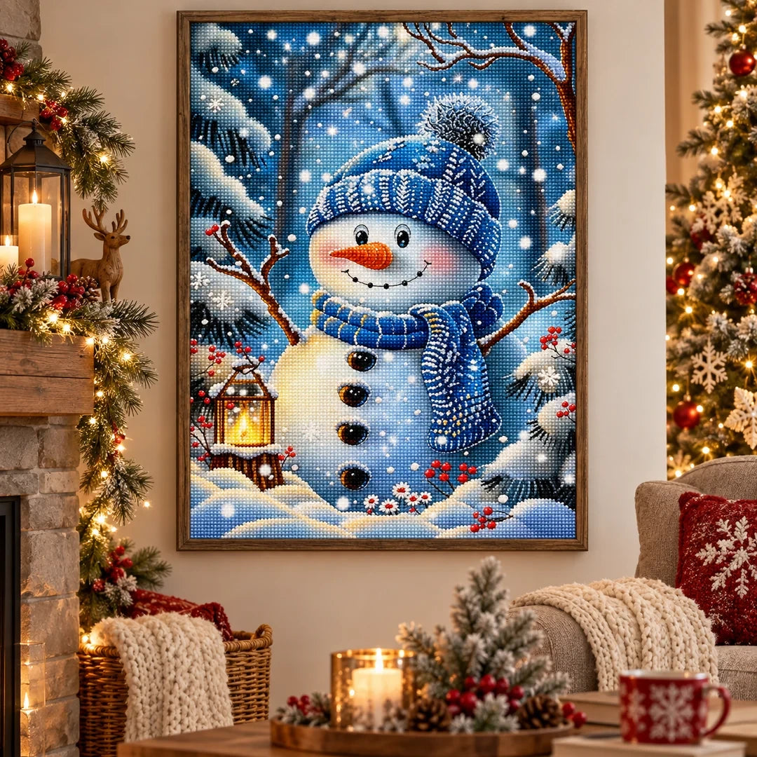 Winter Snowman Forest Diamond Painting Kit scene