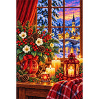 Winter Solstice Candle Window — finished diamond painting on a white background