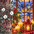 Winter Solstice Candle Window — close-up canvas and resin drill detail