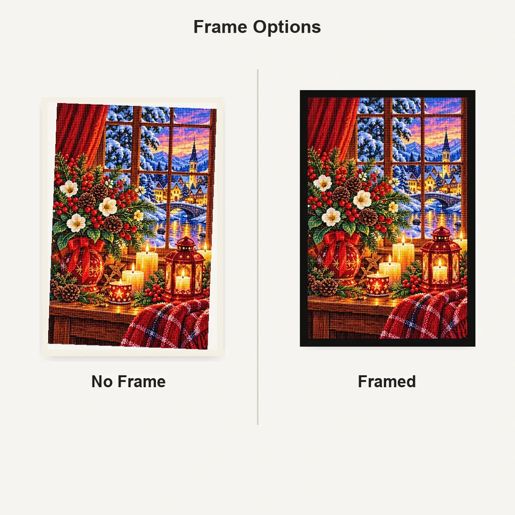 Winter Solstice Candle Window — No Frame and Framed style comparison