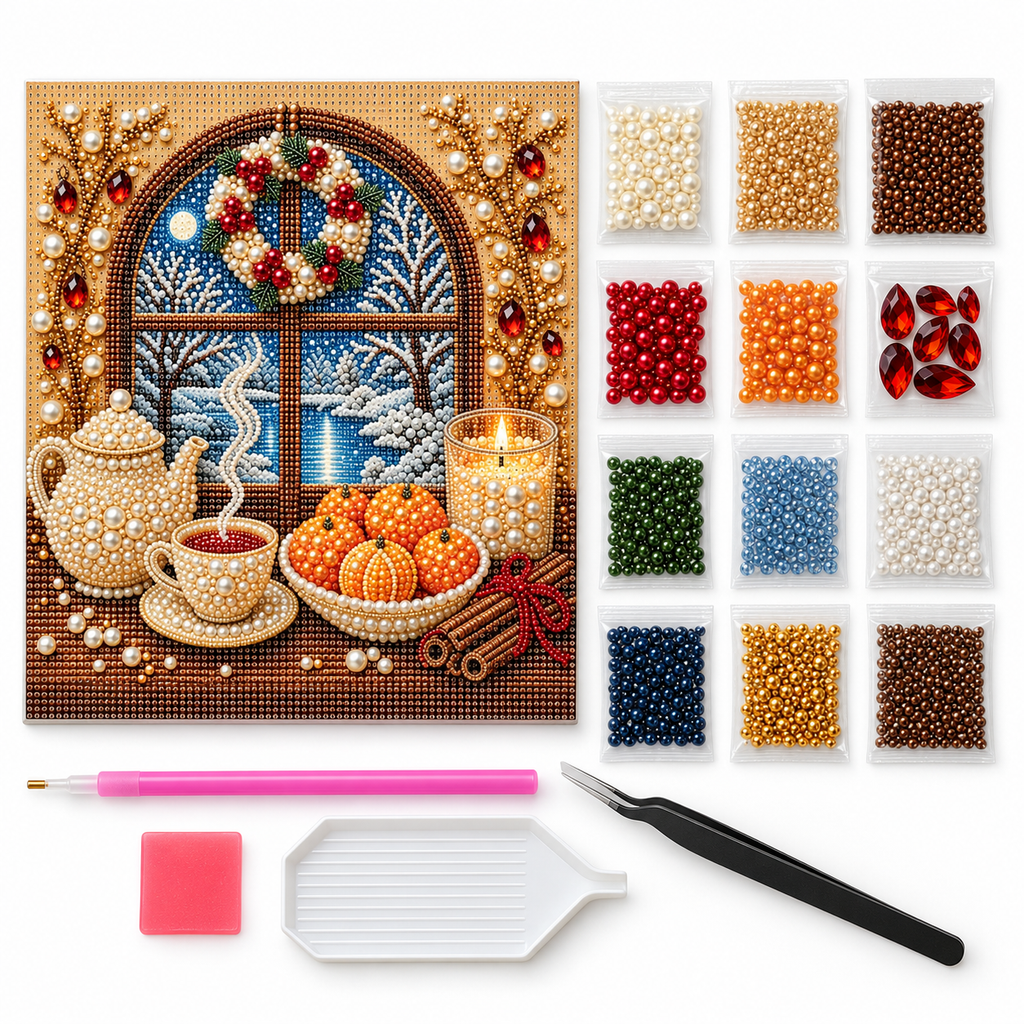 Winter Window Tea Still Life pearl painting kit – kit image