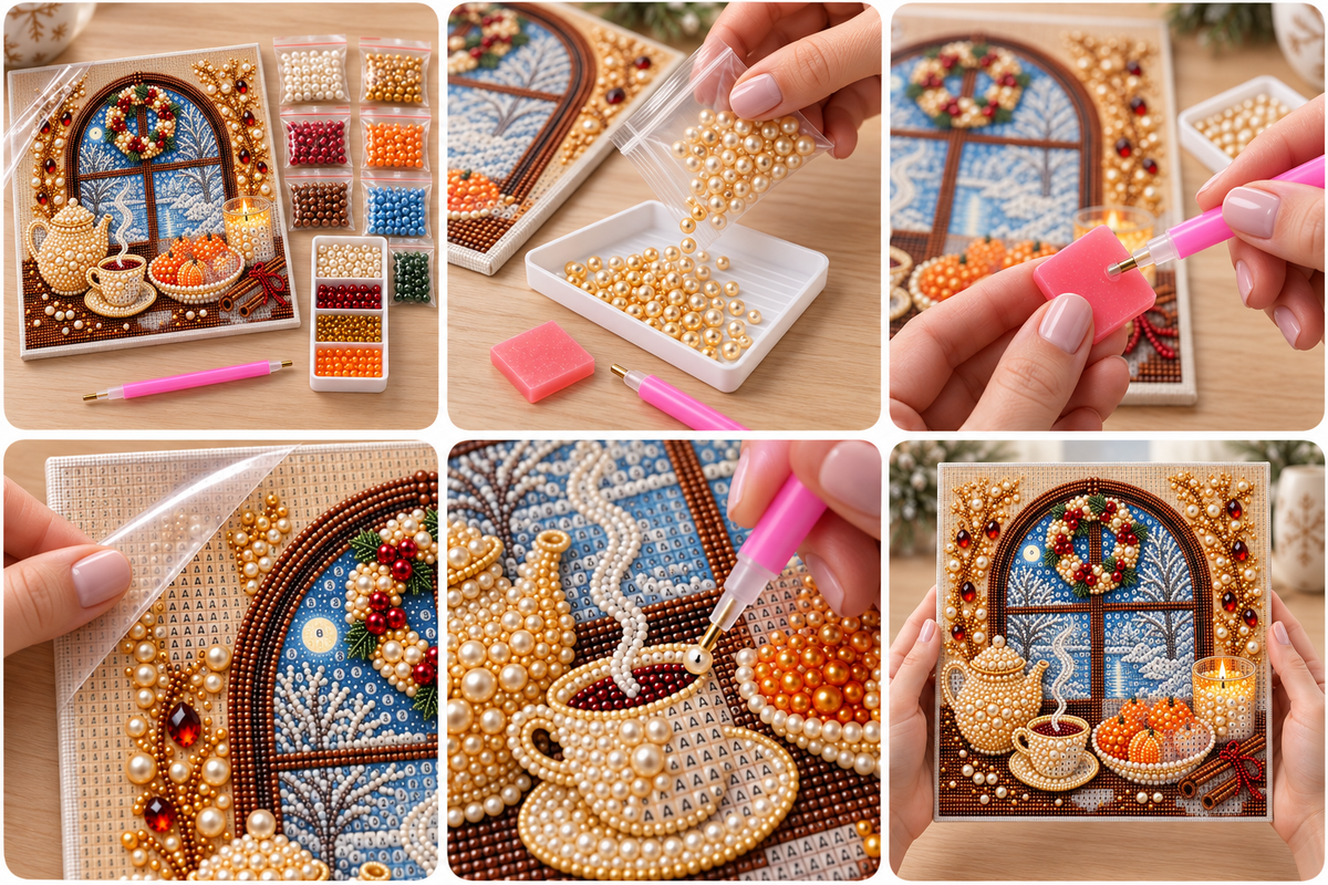 Winter Window Tea Still Life pearl painting kit – six-step tutorial