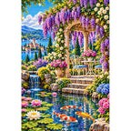 Wisteria Gazebo Koi Pond — finished diamond painting on a white background