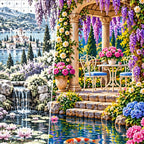 Wisteria Gazebo Koi Pond — close-up canvas and resin drill detail