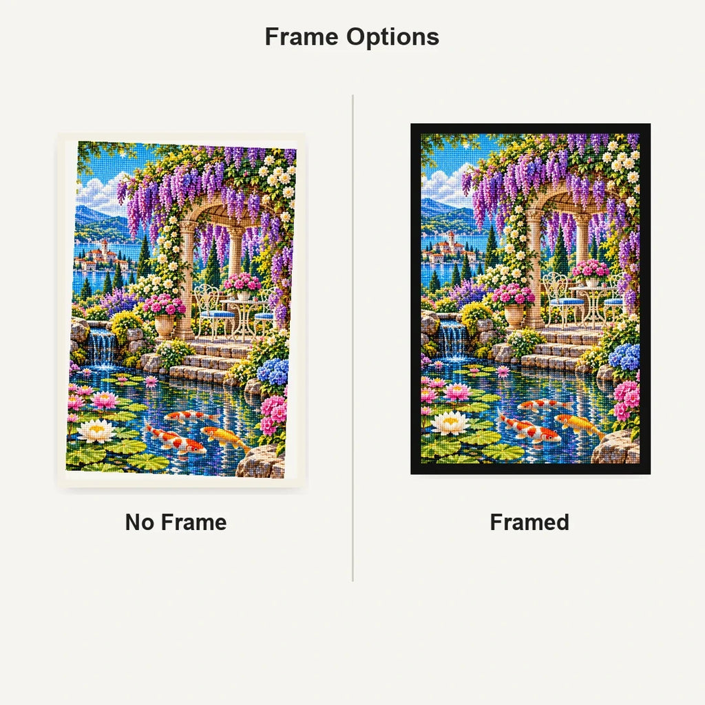 Wisteria Gazebo Koi Pond — No Frame and Framed style comparison