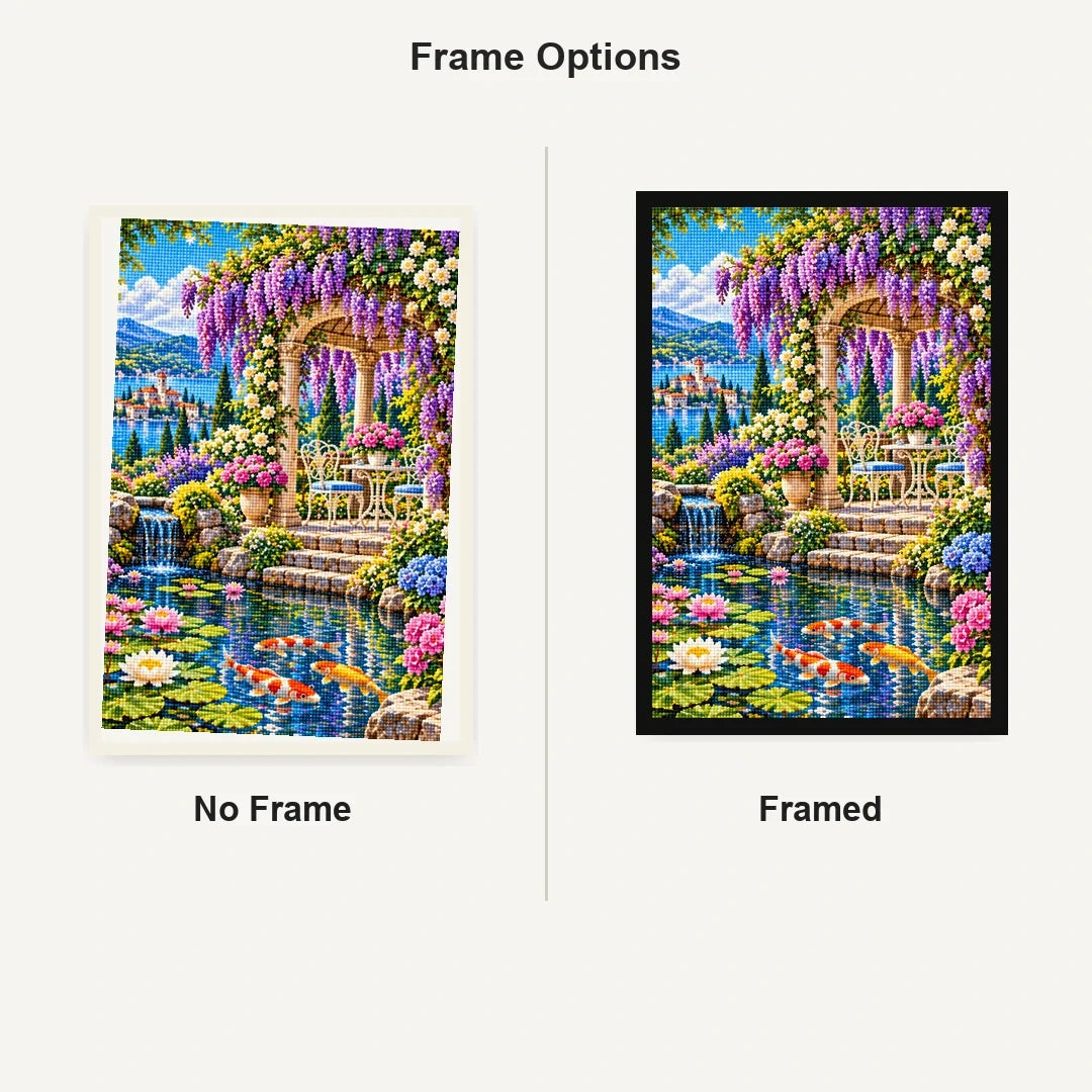 Wisteria Gazebo Koi Pond — No Frame and Framed style comparison