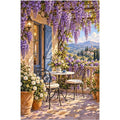 Wisteria Terrace Lake original artwork on white background