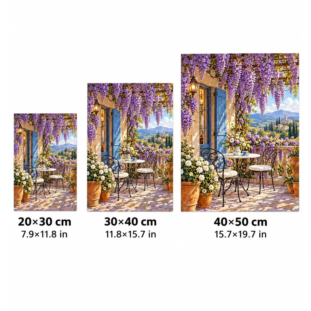 Wisteria Terrace Lake Diamond Painting Kit size guide