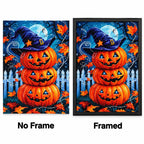 Witch Hat Pumpkin Stack Diamond Painting Kit No Frame and Framed comparison