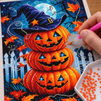 Witch Hat Pumpkin Stack Diamond Painting Kit diamond placement process