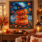 Witch Hat Pumpkin Stack Diamond Painting Kit autumn home decor scene