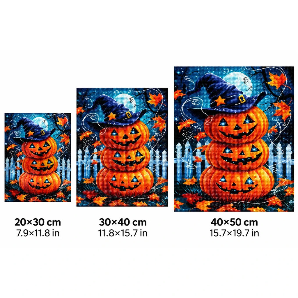 Witch Hat Pumpkin Stack Diamond Painting Kit size guide