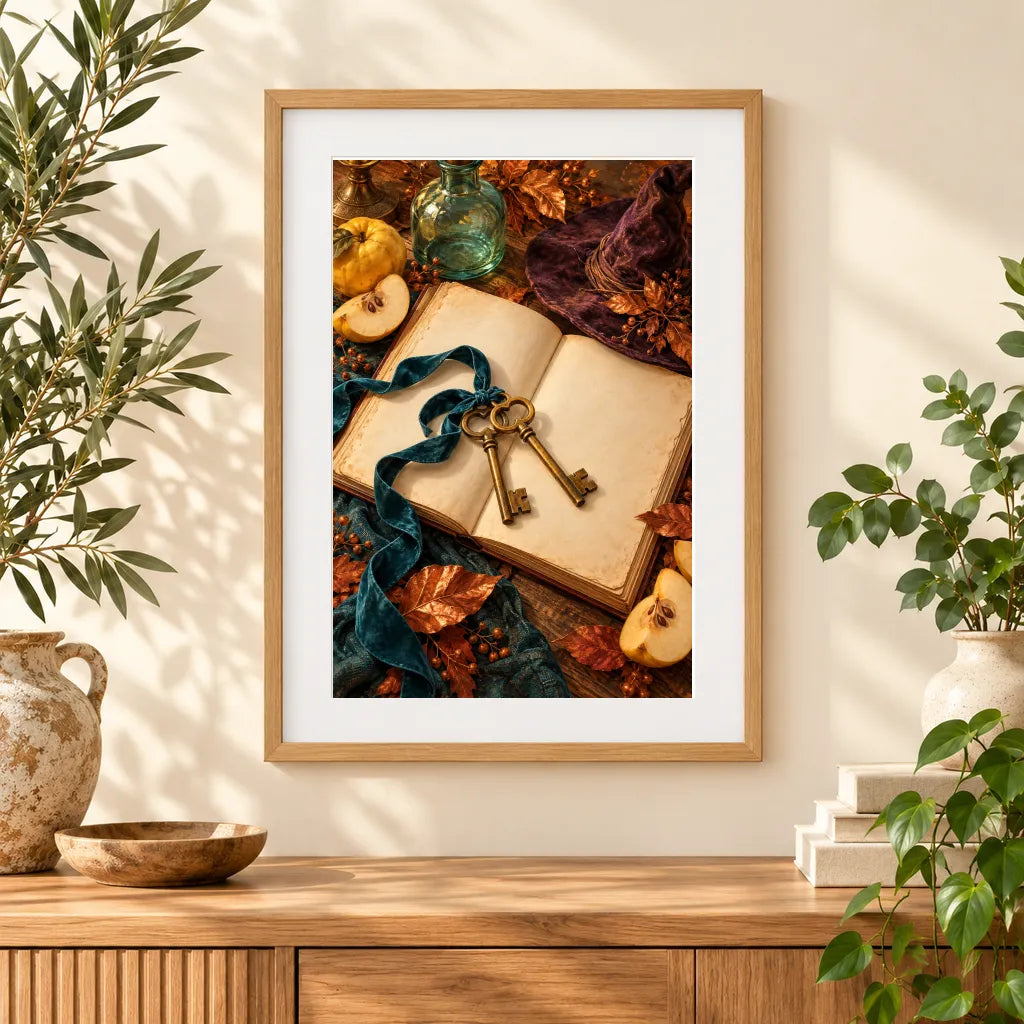 Framed home display of the witch's autumn keys diamond painting