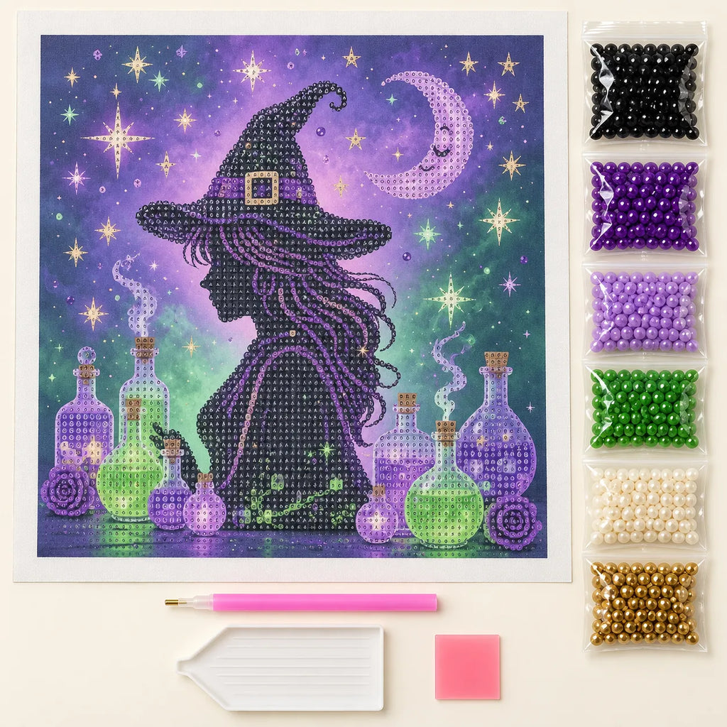 Witch Silhouette and Potions Pearl Diamond Painting Kit kit image