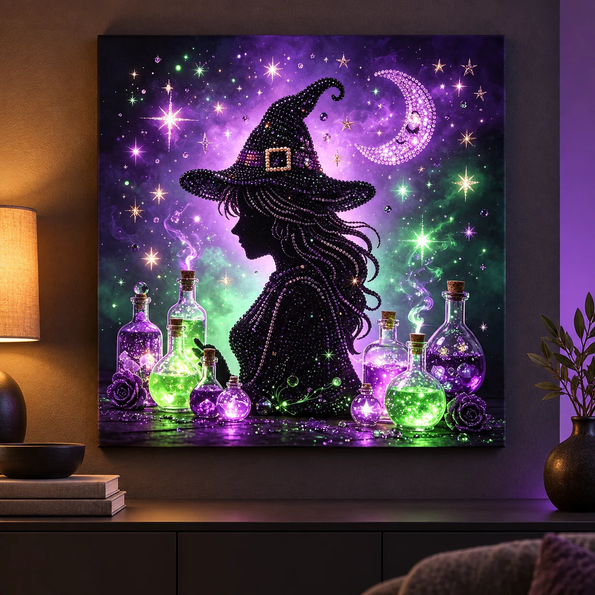 Witch Silhouette and Potions Pearl Diamond Painting Kit room image