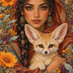 Close-up of sparkling drills on the Woman and Fennec Fox design
