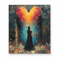 Woman Beneath Heart-Shaped Tree paint by numbers artwork on a front-facing canvas against a white background