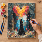 Complete Woman Beneath Heart-Shaped Tree numbered canvas being painted with acrylic paints and brushes