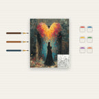Complete Woman Beneath Heart-Shaped Tree numbered canvas being painted with acrylic paints and brushes