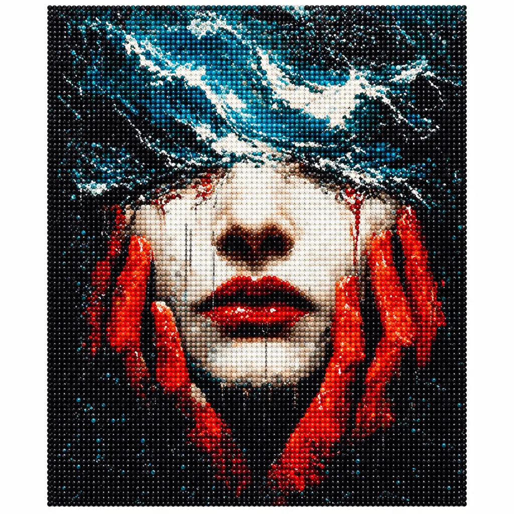 Woman Hidden Beneath Red Waves: finished