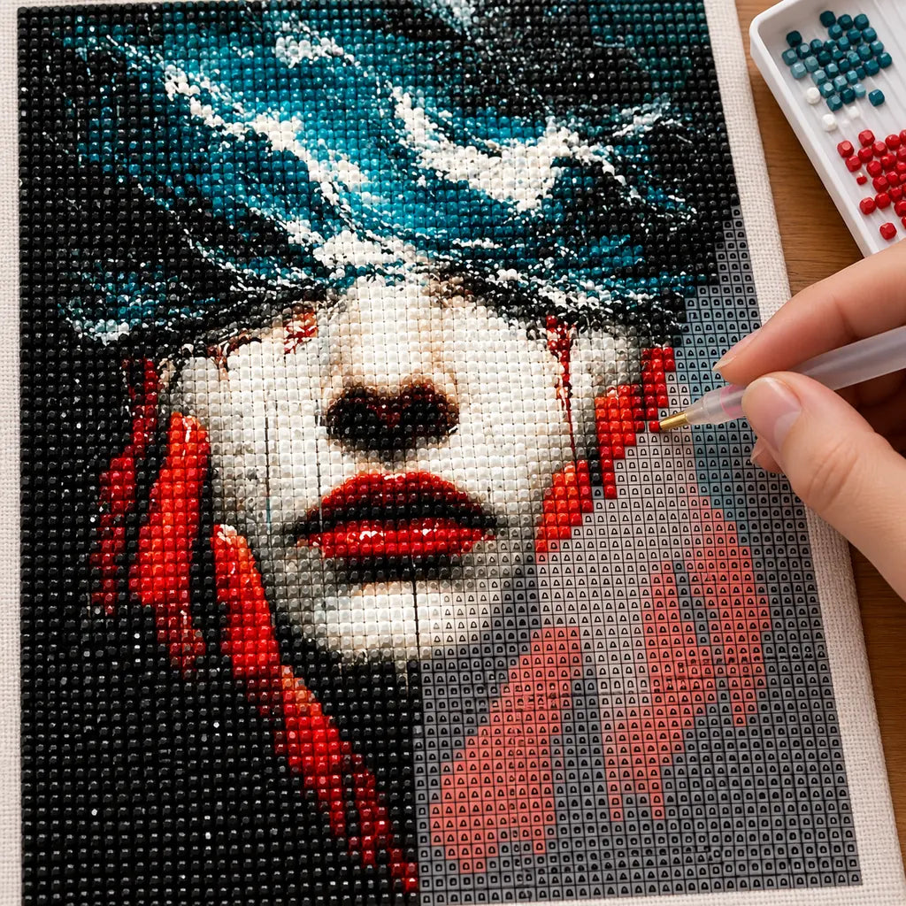 Woman Hidden Beneath Red Waves: process