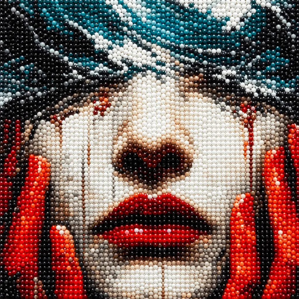 Woman Hidden Beneath Red Waves: detail