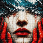 Woman Hidden Beneath Red Waves: detail