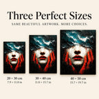 Woman Hidden Beneath Red Waves: sizes