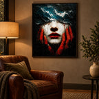 Woman Hidden Beneath Red Waves: scene