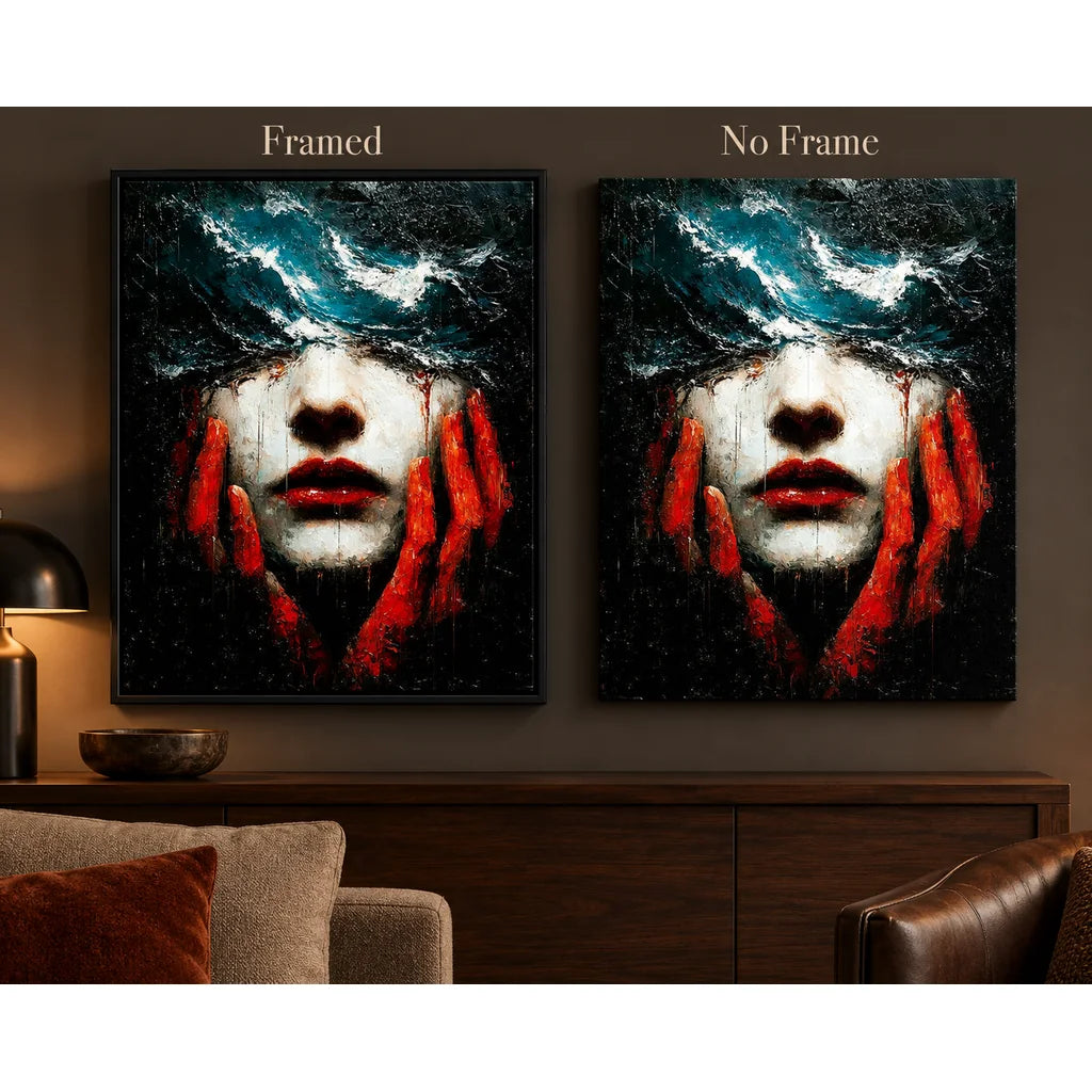 Woman Hidden Beneath Red Waves: frame comparison