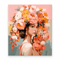 Woman with Peach Flower Crown paint by numbers artwork on a front-facing canvas against a white background