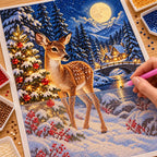 Hands placing diamond drills on the Christmas Deer design.