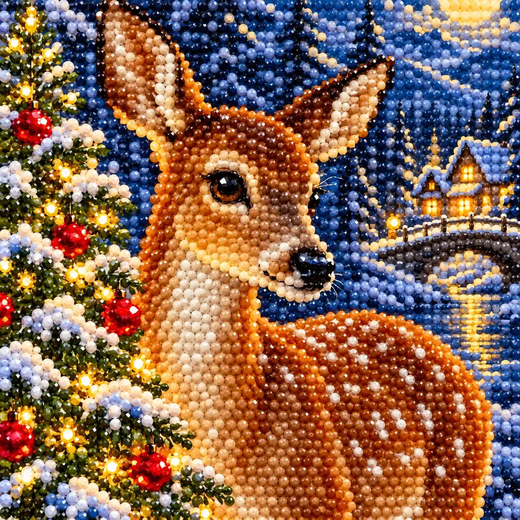 Close-up of drill details in the Christmas Deer diamond painting.