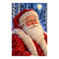 White-background original artwork of Santa in a red cap among moonlit birch trees and falling snow for a diamond painting kit