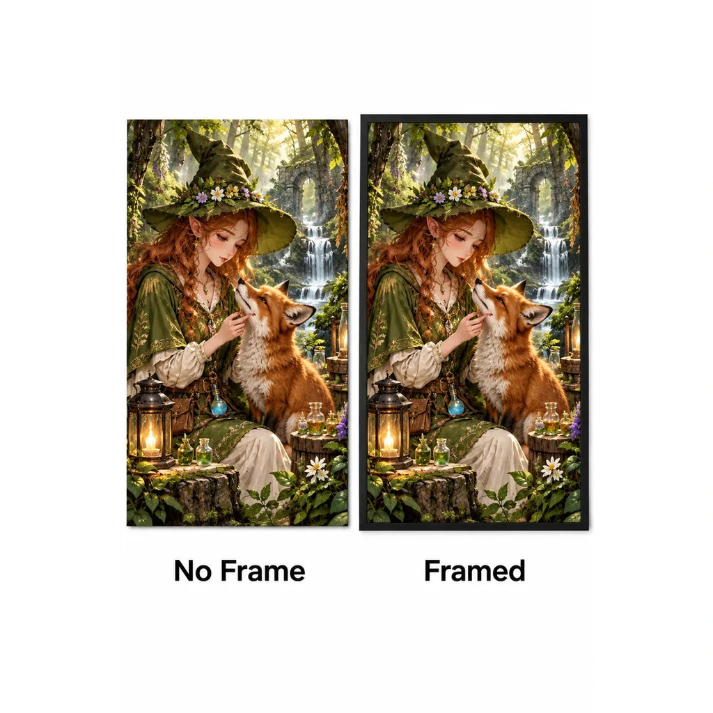 Woodland Witch Fox Diamond Painting Kit No Frame and Framed comparison