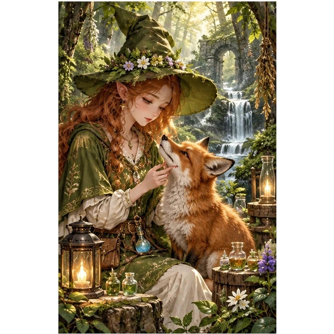 Woodland Witch Fox Diamond Painting Kit original artwork on white background