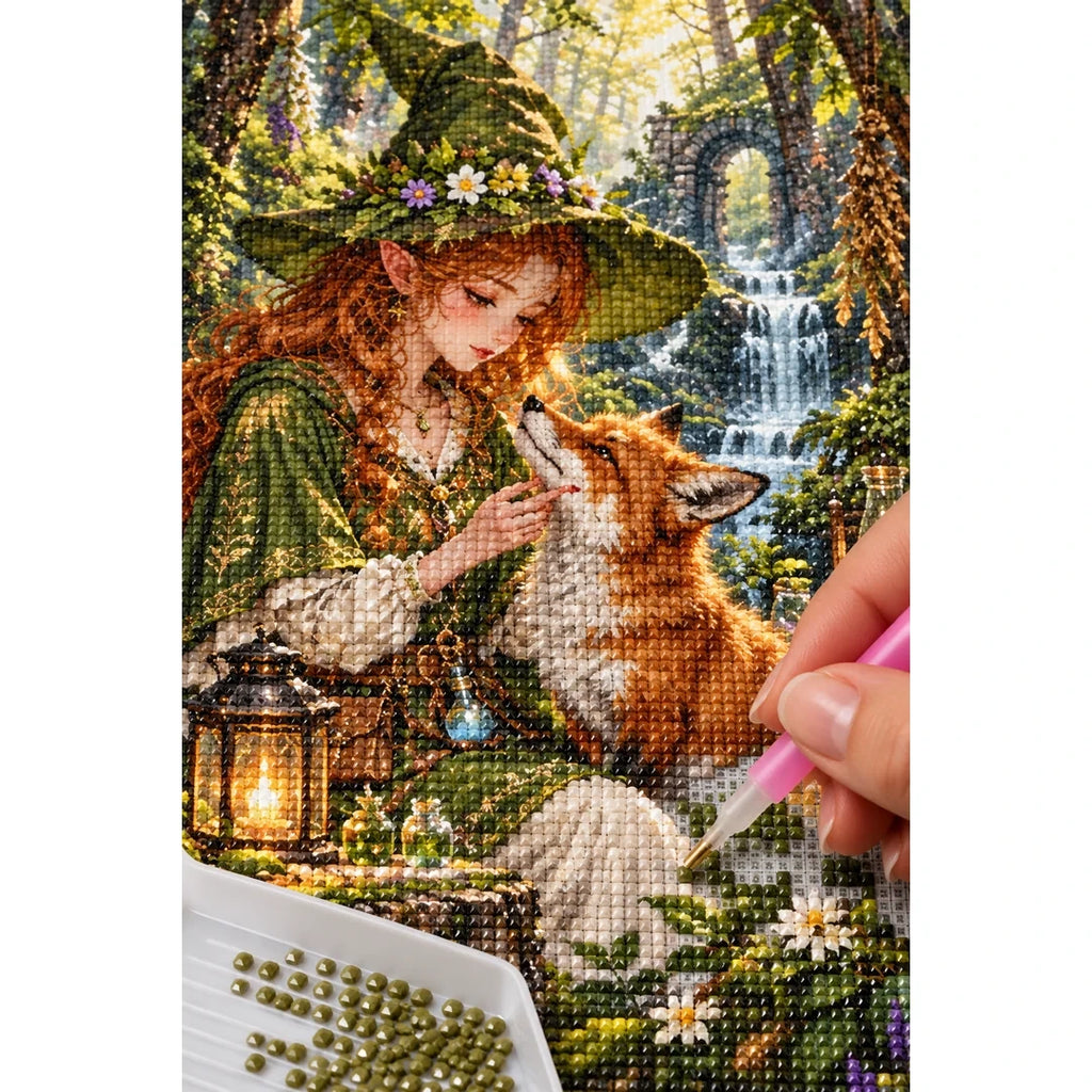 Woodland Witch Fox Diamond Painting Kit diamond placement process