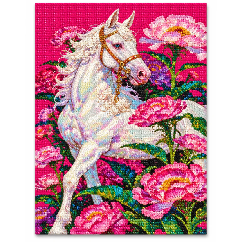 White Horse with Pink Peonies: finished image