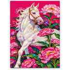 White Horse with Pink Peonies: finished image
