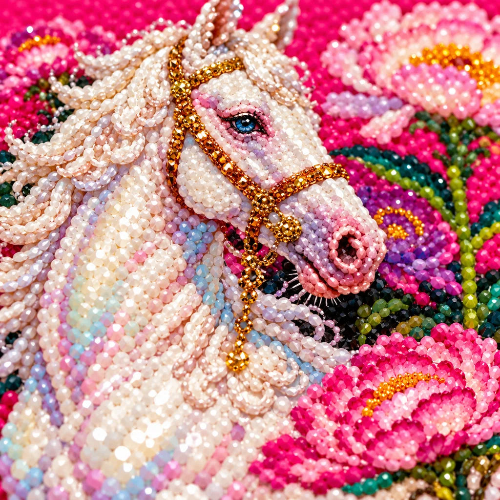 White Horse with Pink Peonies: detail image