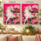 White Horse with Pink Peonies: frame comparison image