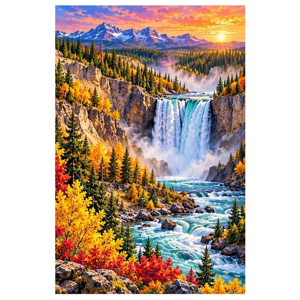 Yellowstone Waterfall Autumn original artwork on white