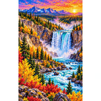 Yellowstone Waterfall Autumn finished diamond painting on white