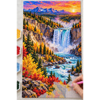 Yellowstone Waterfall Autumn diamond painting process