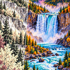 Yellowstone Waterfall Autumn canvas and resin drill detail