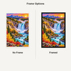 Yellowstone Waterfall Autumn No Frame and Framed comparison