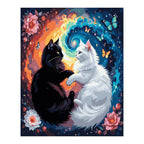 Yin Yang Black and White Cats completed artwork on a clean white background
